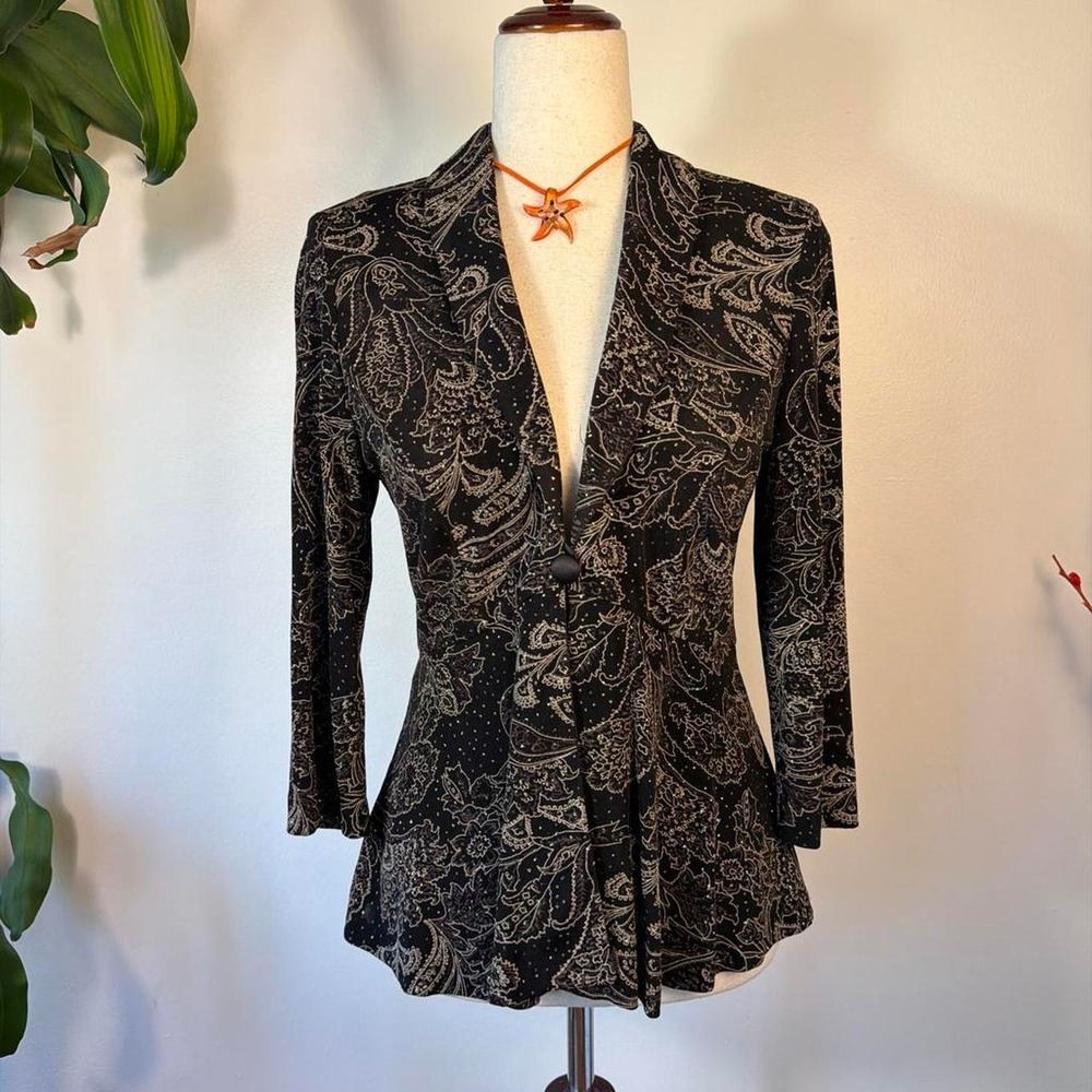 Alex Evenings Vintage 90s Whimsygoth Paisley Sequin Babydoll Blazer Black Small